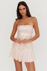 Minivestido escalonado de lentejuelas Provence Bloom Rosa