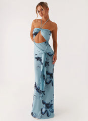 Vestido largo Antonia - Floral azul negro