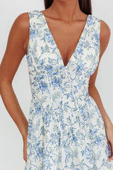 Vestido maxi con cintura vasca floral azul Spring Dawn
