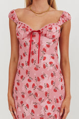 Vestido Longo Femme Belle com Detalhe de Fita Floral Rosa