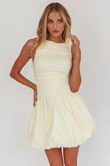 Vestido Mini Dalayla Sem Mangas com Saia Balão Cor Manteiga