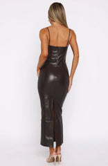 Vestido midi de PU Forever Wanting Chocolate