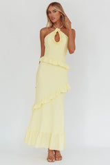 Vestido longo Clemence com elastex e babados limão