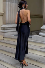 Vestido Midi Preto com Laço no Pescoço Verão Italiano