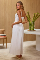 Vestido maxi blanco con corpiño fruncido Enchanted Leaf
