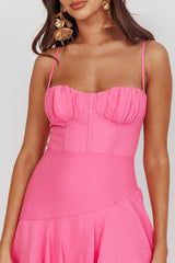 Vestido Longo em Camadas com Babados Madrid Summer Rosa