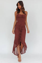 Vestido midi con volantes en cascada Kamilah, color granate