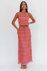Falda larga Helios fruncida con lentejuelas Rose