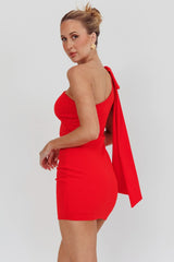 Minivestido Rojo con Lazo en Un Hombro Earned It