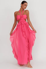 Vestido longo Santiago Cut-Out Ruffle Pink