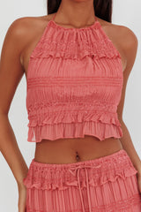 Top Helios Halterneck Franzido de Lantejoulas Rosa