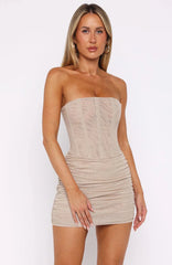 Minivestido strapless con brillo color champaña Out In The Wild