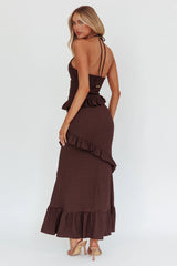 Vestido largo con volantes fruncidos Clemence - Chocolate