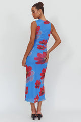 On Air Twist Neck Maxi Dress Floral Blue