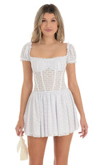 Vestido de Corpetes com Mangas Bufantes Branco