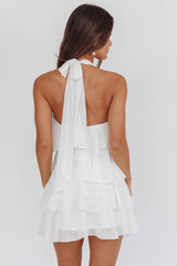 Mini Vestido Halterneck com Babados Southern Belles Branco