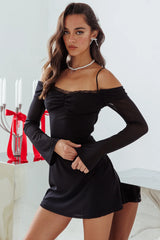 Minivestido de manga larga French Girl Negro