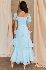 Vestido midi azul Delwynn con mangas abullonadas y capas