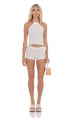 Top Halter con Roseta de Ganchillo en Blanco