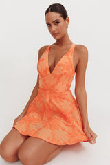 Minivestido Lavalle Laranja com Flores Transpassadas