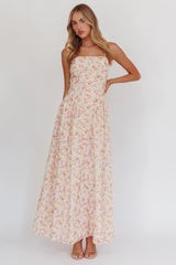 Vestido longo floral rosa Daisy Day com corpete estilo basque
