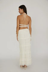 Falda larga Helios con fruncido y lentejuelas beige