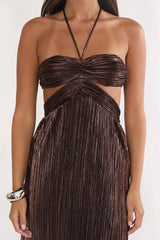 Vestido Maxi Halterneck Recorte Isle Dourado
