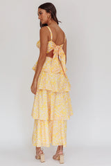 Vestido largo con volantes y estampado floral Provence Bloom, amarillo