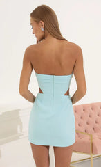 Vestido Recortes em Crepe com Corpetes Azul