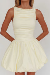 Vestido Mini Dalayla Sem Mangas com Saia Balão Cor Manteiga