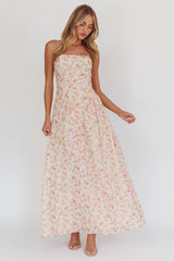 Vestido longo floral rosa Daisy Day com corpete estilo basque
