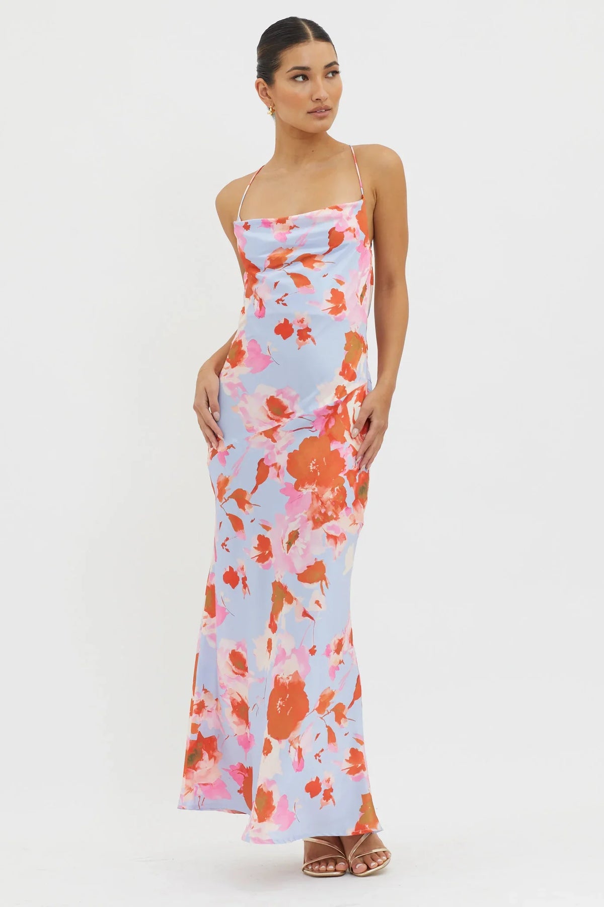 Vestido Estampado Rosa Dream Walk com Amarração nas Costas