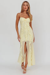 Vestido largo Frannie con volantes verticales color limón