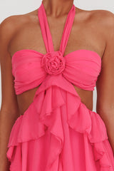 Vestido longo Santiago Cut-Out Ruffle Pink