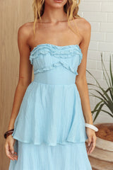 Maxivestido palabra de honor con volantes Top It Off azul