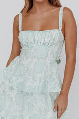 Vestido longo Provence Bloom Floral Sage com camadas