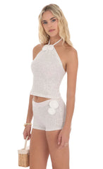 Top Halter con Roseta de Ganchillo en Blanco