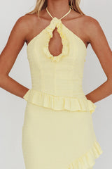 Vestido longo Clemence com elastex e babados limão