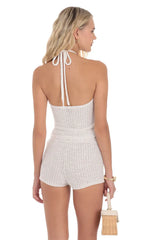 Pantalones cortos de ganchillo con rosetas en blanco