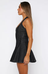 Vestido Curto Look At Me Halter Azul Índigo Escuro