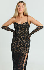Tarah Gloves - Long Lace Gloves in Black