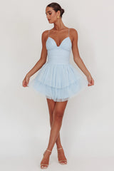 Vestido Nightingale em Tela Franzida Azul Bebê