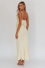 Vestido longo amarelo com babados On A Roll