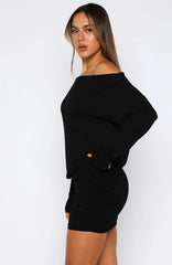 Minivestido de manga larga Take Your Turn Negro