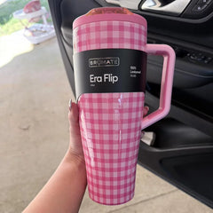 BruMate 40fl oz Stainless Steel Era Flip Straw Tumbler - Pink Gingham