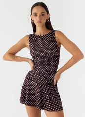 Minivestido Kelda - Puntos Azul Chocolate