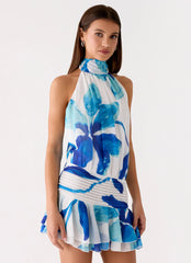 Minivestido de gasa Willow - Estampado de flor cerúlea