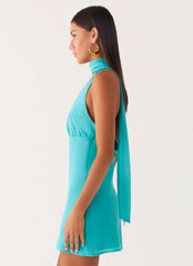 Minivestido Melisande com Lenço no Pescoço - Azul Aqua