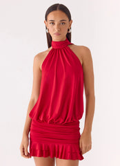 Vestido Curto Sem Costas Yelena - Vermelho Escuro
