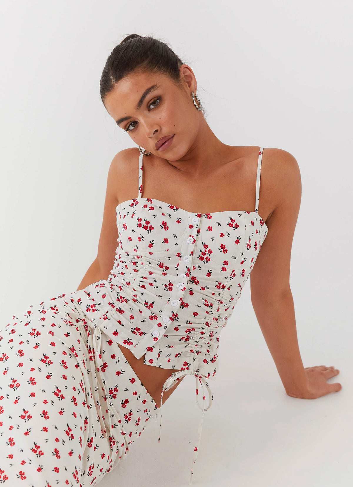 Top corsé de lino Ariana - Estampado floral de amapolas